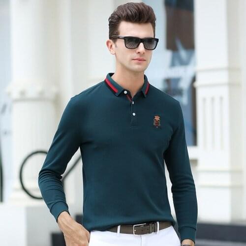 Autumn New Product Business Solid Color Mens T-shirt Solid Color Embroidery Lapel Long-sleeved Mens POLO Shirt