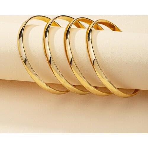 New Gold Polished Metal Round Minimalism Minimalist Cuff Bangle Bracelets Korean Fashion Chic Party Jewelry Bracelet