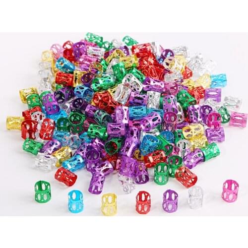 Wholesale 50/100pcs 8X9mm 7 Colors Beads Adjustable Hair Braids Dreadlock Beads Braid Rings Cuff Clips Tubes Jewelry Findings