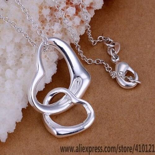 P007_2 Lucky Charm Silver Color Pendants For Women Jewelry Necklace Girl Lady Accessories Fashion Pendant Double Love /fikan