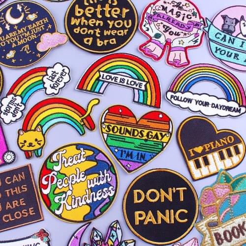 Rainbow Heart Patches On Clothes DIY Cartoon Letter Applique Iron On Embroidered Patches For Clothing Stickers Pride GAY Badges
