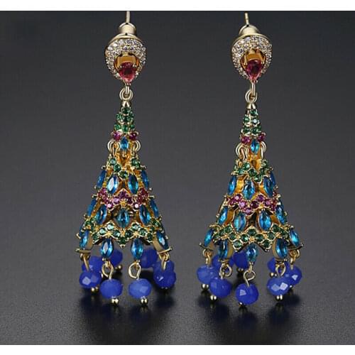 Retro Indian Jhumka Milticolor Drop Earrings Beads Crystal Jhumki Fashion Women Bridal Wedding Party Jewelry Ethnic Gypsy Dubai