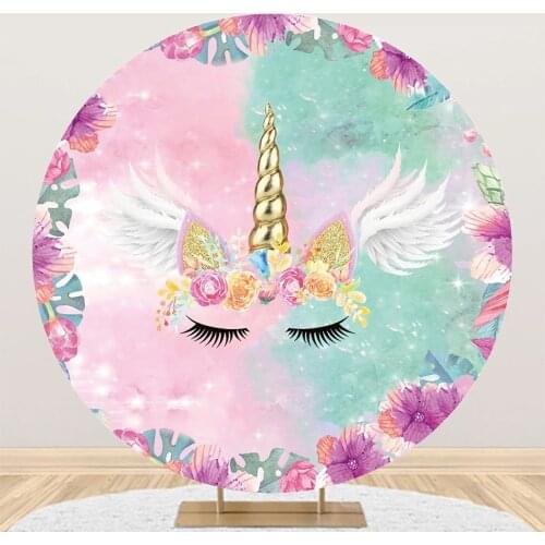 Pink Green Cloud Circular Round Backdrop Photography Circle Background Kid Dream Flower Unicorn Birthday Party Decor Baby Shower