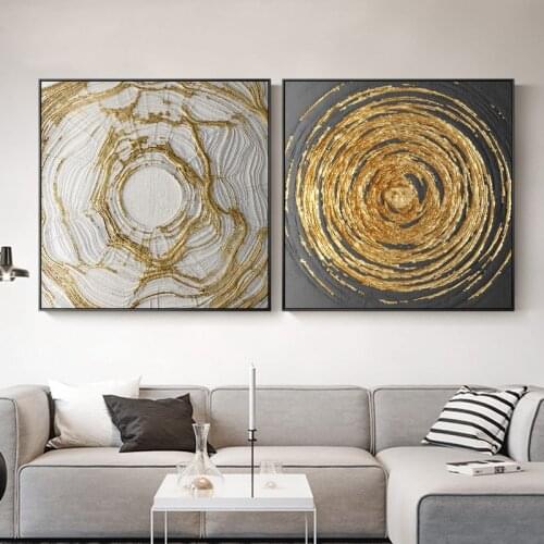 With Frame Golden Circles Modern Contemporary Abstract Oil Painting On Canvas Wall art picture for living room home decor poster