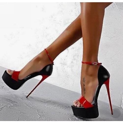 Elegant Super High Heels Gladiator Sandals Women White Black Red Patent Leather Ankle Strap High Platform Women Sandals Summer