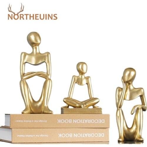 NORTHEUINS Resin Golden Nordic Abstract Thinker Figurines For Interior Musician Statue Home Office Desktop Decorative Sculptures