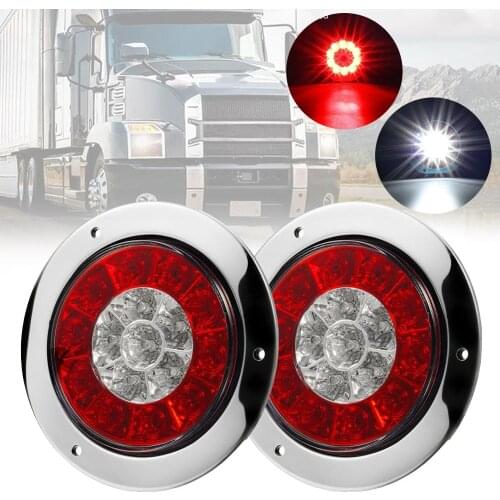 2Pcs 4inch Round LED Truck Trailer Brake Stop Light Turn Reverse Signal Lamp Stainless Steel Brake Stop LED Turn Tail Lighting