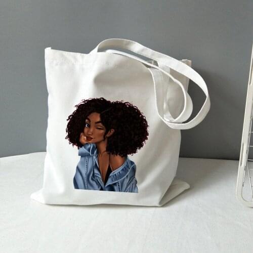 Pattern Shopping Travel Women Eco Reusable Shoulder Shopper Bags Cool Black Girl Print Ladies Handbags Canvas Tote Bag