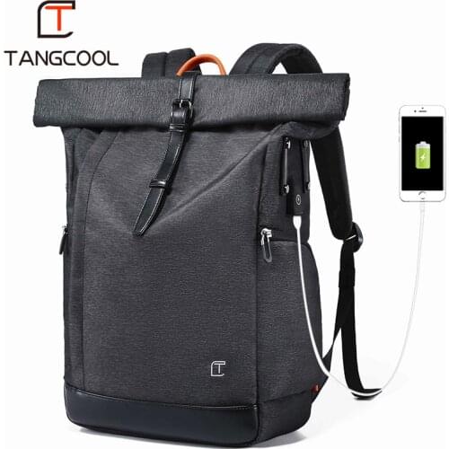 Tangcool Men Backpack For 15.6 inches Laptop USB Backpack Large Capacity Fashion Stundet Backpack Water Repellent Rucksack