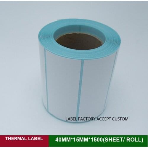 Thermal label paper rolls printed 40*15mm*1500 sheets non-drying stickers for price tag with barcode surppot self brand logo