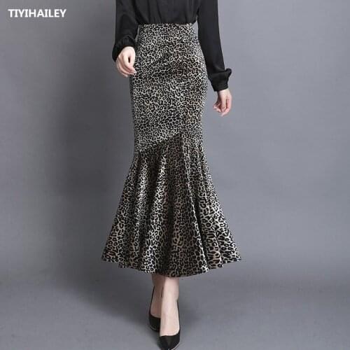 TIYIHAILEY Free Shipping 2020 High Waist Long Maxi Skirts For Women S-3XL Mermaid Style Autumn And Winter Stretch Leapard Velvt