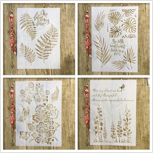 4Pcs / All A4 Leaf Butterfly Tree DIY Layered Stencil Painting Scrapbook Coloring Embossed Album Decoration Card Template