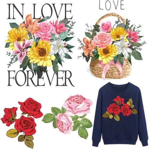 Flower Patches Thermal Stickers on Clothes Fabric Iron-on Transfers for Clothing Thermoadhesive Patch Diy Applique for T Shirt