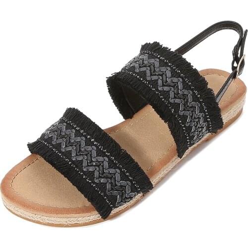 2022 Summer New Bohemian Women Wedges Sandals Open Toe Large Size Ladies Sandal Weaving Embroidery Wedge Heel Shoes Buckle Strap