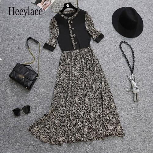 Plus size women Summer chiffon print patchwork dresses women French vintage elegant luxury high waist dresses female vestidos