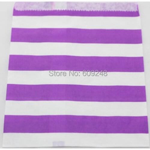 100pcs Mixed Colors Purple Sailor Striped Kraft Paper Favor Gift Bags,Cheap Holiday Buffet Candy Treat for Party