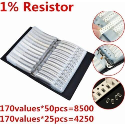 170values*50pcs/25pcs 8500pcs 4250pcs 0R~10M 0805 1% Resistor Sample Book SMD Assorted Kit 10K 100K 1K 1R 100R 220R