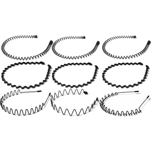 3PCS/Set Classic Metal Hair Bands for Men Women Unisex Black Wavy Headband Multi-Style Elastic Headband Non Slip