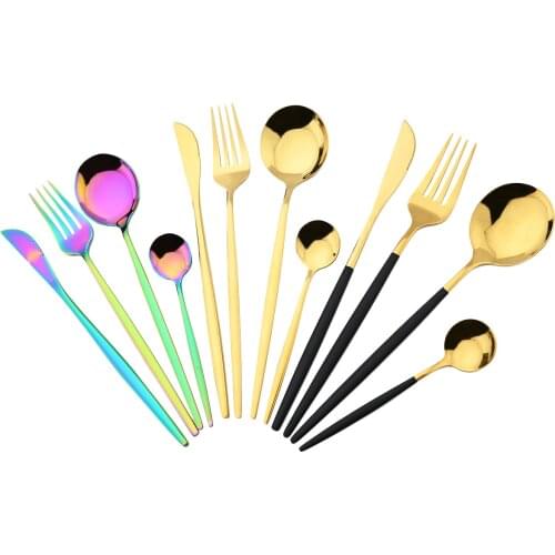 Colorful Dinnerware Set Stainless Steel Cutlery Rainbow Dinner Set Knife Fork Coffee Spoon Silverware Set Kitchen Tableware Set