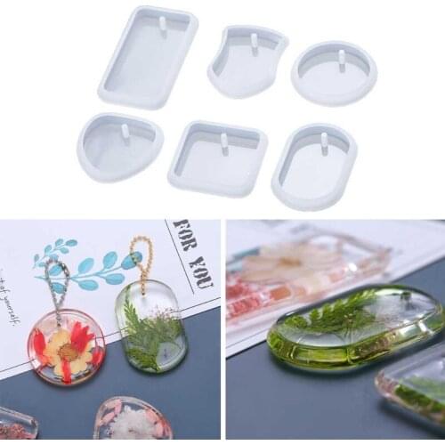 6 Pcs Keychain Epoxy Resin Mold Hanging Pendant Silicone Mould DIY Crafts Jewelry Necklace Casting Mold