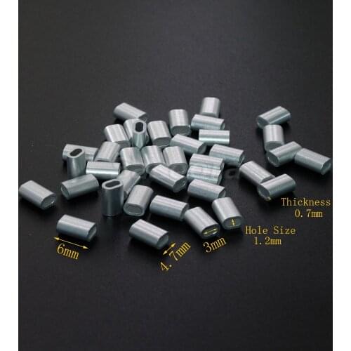 100pcs/pack 3/64"(1.2mm) Aluminum Cable Crimp Sleeve Cable Ferrule Stop for Snare Wire Rope Clip Swage Trap Barrel Fitting