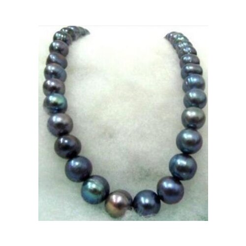 Free shipping >>>>noble jewelry Freshwater 12-11MM natural BLACK blue PEARL NECKLACE 14k