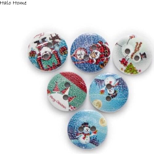 50pcs 2 Style Christmas Series Wooden Buttons Scrapbook Sewing Making Decor 15mm
