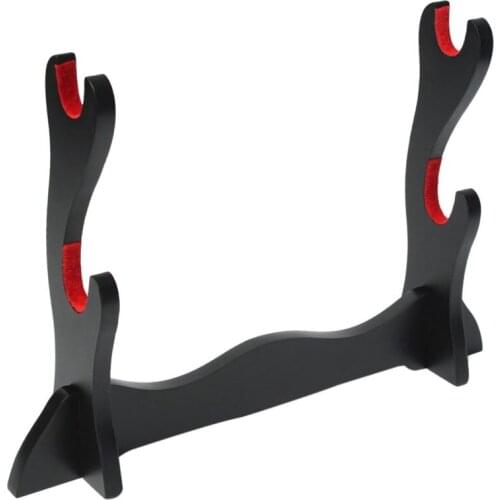 2 Tier Katana Samurai Sword Holder Black Bracket Hanger Red Cotton Display Stand