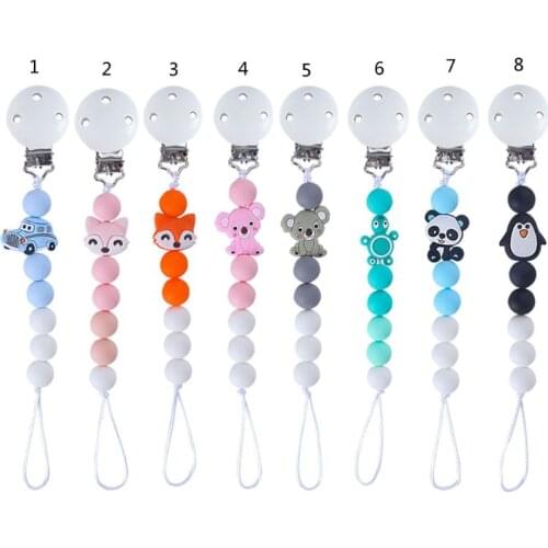 Baby Pacifier Clip Silicone Cute Animal Beads Pacifier Chain Dummy Nipple Holder F3ME
