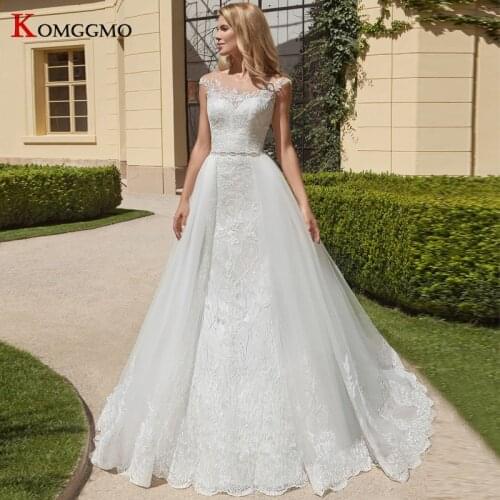 Elegant Mermaid Detachable Court Train Wedding Dress 2021 Hot Sale Embroidery Appliques O-Neck Vestido De Novia Bridal Gown