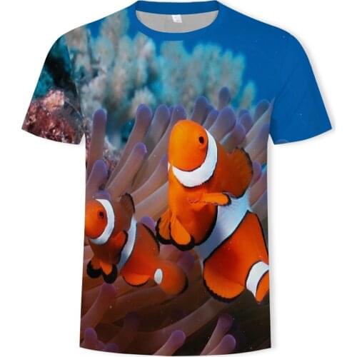 Summer fish fashion printing Harajuku mens short-sleeved T-shirt O-neck casual short-sleeved daily T-shirt oversize