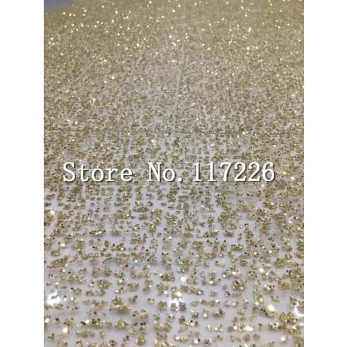 Nice design gold color glued glitter african Tulle lace for nice dress modern design french net lace fabric