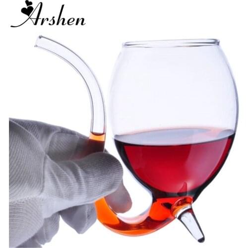 Arshen Creative 300ml Red Wine Coffee Milk Mug with Straw Heat Resistant Tea Drink Mug Transparent Drinkware Perfect Craft Gift