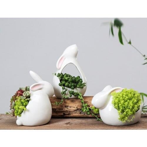 Creative Ceramic Cartoon Mini Rabbit Flowerpot Simple Succulent Plant Container Green Planters Small Bonsai Pots Home Decoration