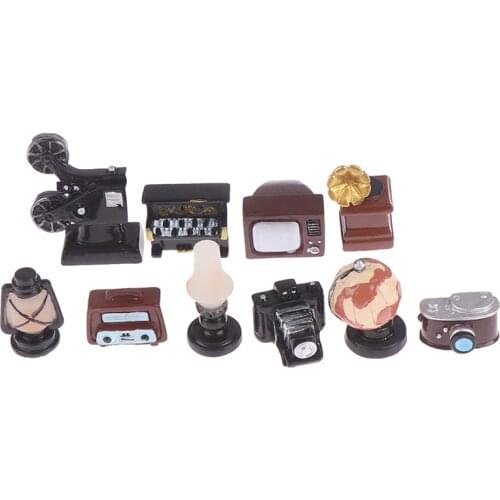 Dollhouse Miniature Retro Simulation Furniture Model Toys Lamp Oil Lamp Camera TV Piano for Doll House Decor