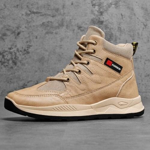 Men Casual High Top Boots Waterproof Leather Sneakers Breathable Retro Hiking Shoes For Outdoor Winter Keep Warm Male Work Shoes