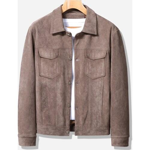 Mcikkny Men Suede Leather Jackets Vintage Cargo Outwear Coats For Male Clothing Spring Autumn
