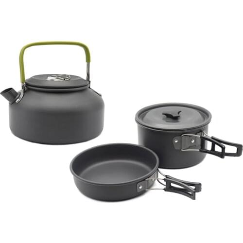 1-3 Person Hiking and Picnic Camping Cookware Kit, Outdoor Cookware Set, Aluminum Cooking Pot Pan Kettle 3pcs/Set