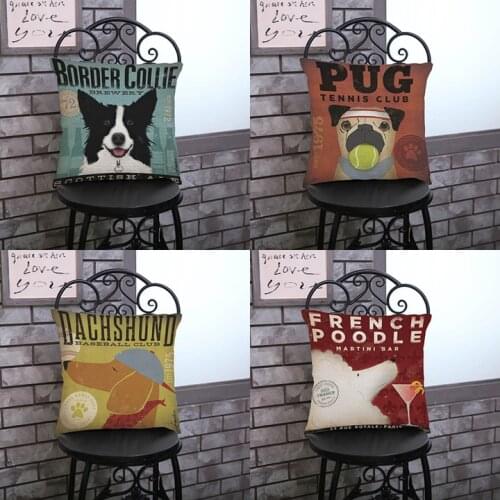 Dogs Pillowcase 45*45 Bulldog Dachshund Springer Cairn Dogs Throw Pillow Case Linen Decorative Cushion Cover For Sofa Home Decor