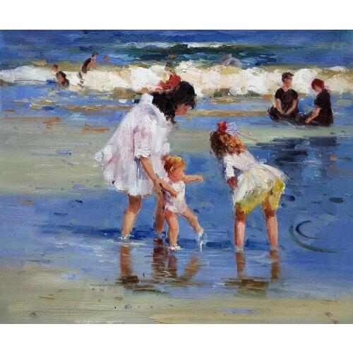 No Framed Landscape Art Children Playing at the Seashore Edward Potthast Wall Painting on Canvas Impressionist Portrait Art