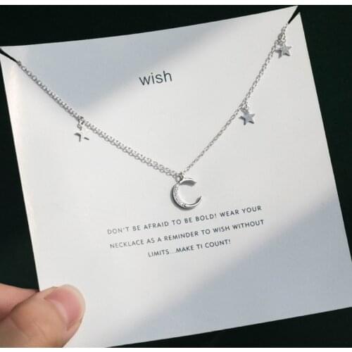 925 Sterling Silver Zircon Star Moon Charm Necklace For Women Girls Creative Chain Pendant Elegant Party Jewelry dz508