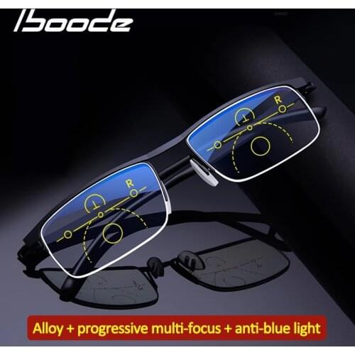 Iboode Intelligent progressive reading glasses For Men Women Anti Blue Light Near and Far Dual-use Adjustment Half Frame Goggles