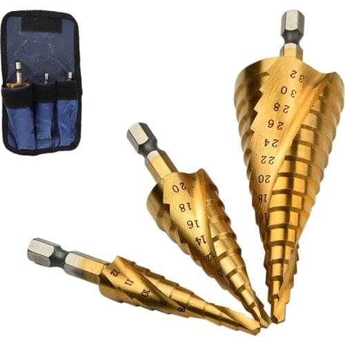 Onnfang HSS Spiral Hex Grooved Step Drill Bit 4-12/20/32mm Carbide Mini Center Drill Accessories Titanium Step Cone Drill Bit