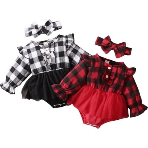 Citgeett Autumn Infant Baby Girls Clothes Set Paid Printed Pattern Long Sleeve Bodysuit and Headdress Xmas Spring Clothes