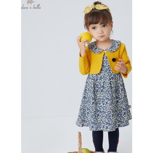 DB18954 dave bella autumn baby girls cute patchwork print dress children fashion party dress kids infant lolita clothes
