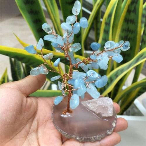 Natural blue Aquamarine quartz crystal and agate Fossil Crystal Slice Madagascar for Home decoration