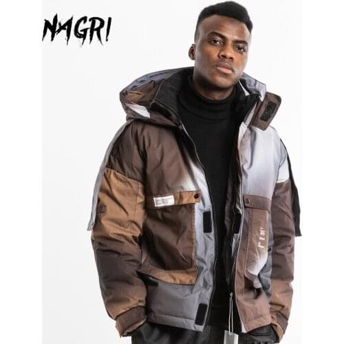 Winter Hooded Down Jacket for Men Gradient Patchwork Hip Hop Streetwear 90% White Duck Down Coat Thick Warm Parka Male Outerwear