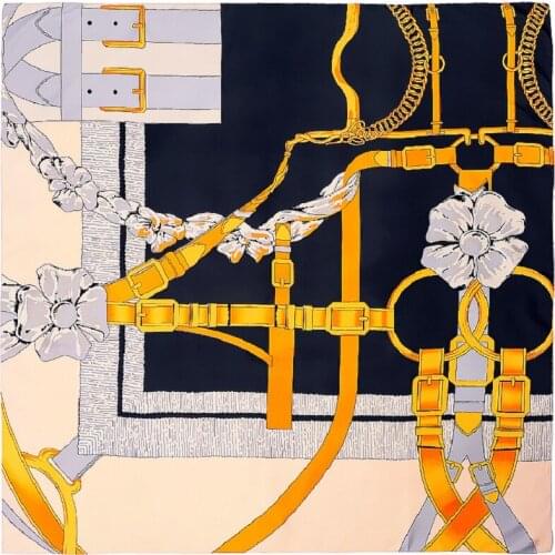 130cm Belt Chain Scarf For Women High Quality Twill Silk Hijab 2021 New Design Big Square Sunscreen Bandana Women Neckerchief