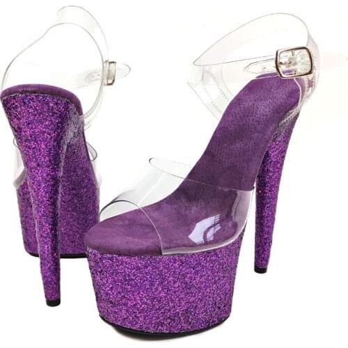 Leecabe Purple Glitter High Heel Sandals Lap-dancing Shoes High-Platform Sexy Pole Dancing Shoes 17 cm Dance Shoes