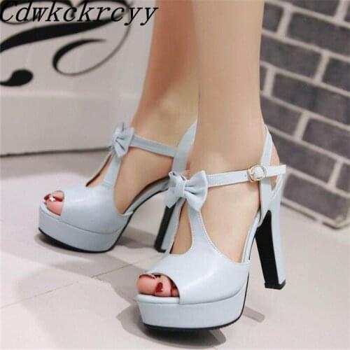 Women sandals Summer New pattern fashion Super high heel Fish mouth Women sandals Pink white black blue Sweet Bow Sandals 34-43